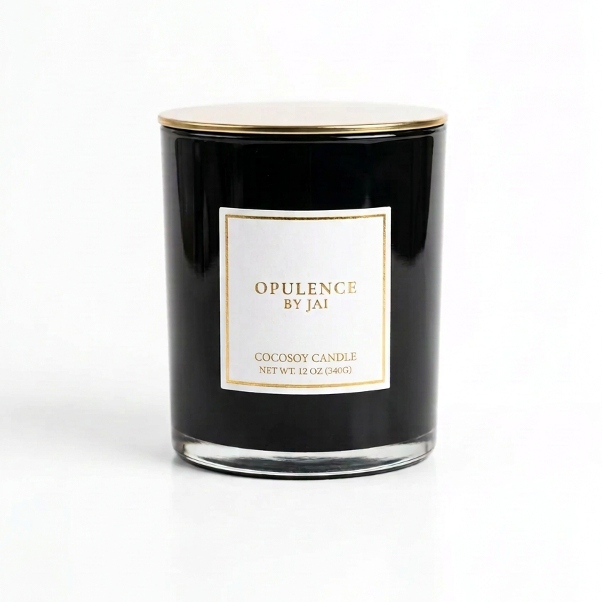 Pumpkin Spice & Lemon 12 oz coconut soy candle by Opulence by JAI in black