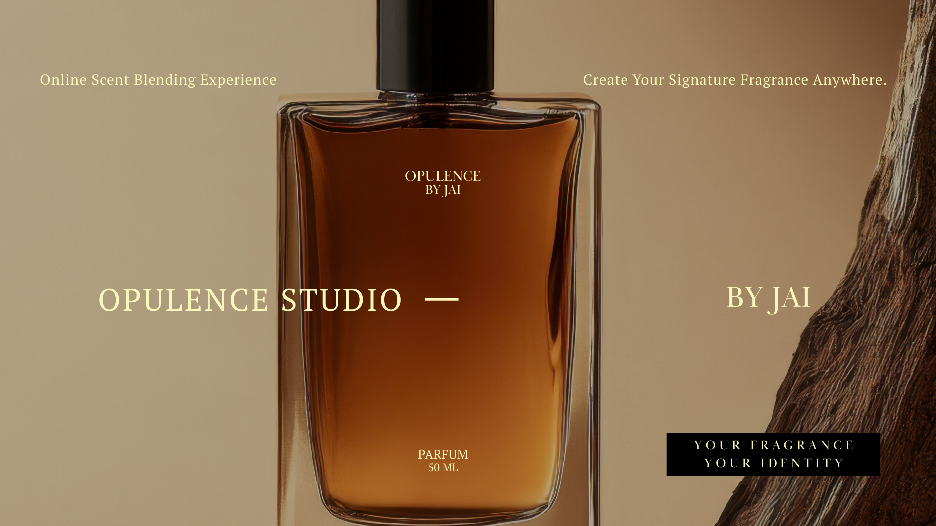 Opulence Studio by Jai perfume bottle on a beige background